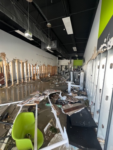 A storm-gutted hallway inside the original clinic